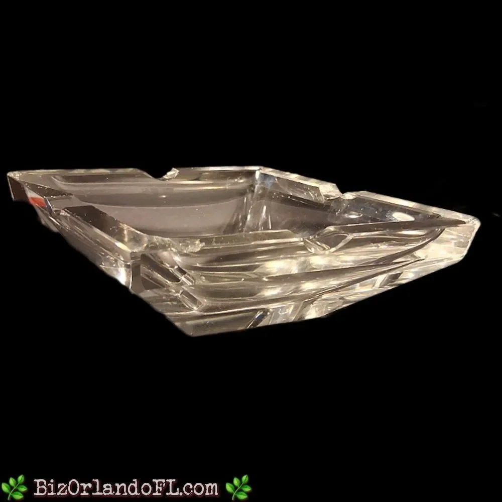 VINTAGE: Diamond Shaped Clear Glass  Cigar Ashtray Heavyweight 2-Slot 1950s RARE
